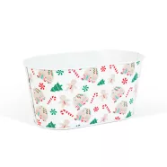   Karácsonyi fém kosár - házikó mintás - 19 x 11,5 x 9,5 cm                                             BX59722B