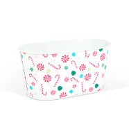   Karácsonyi fém kosár - cukorbot mintás - 19 x 11,5 x 9,5 cm                                           BX59722C