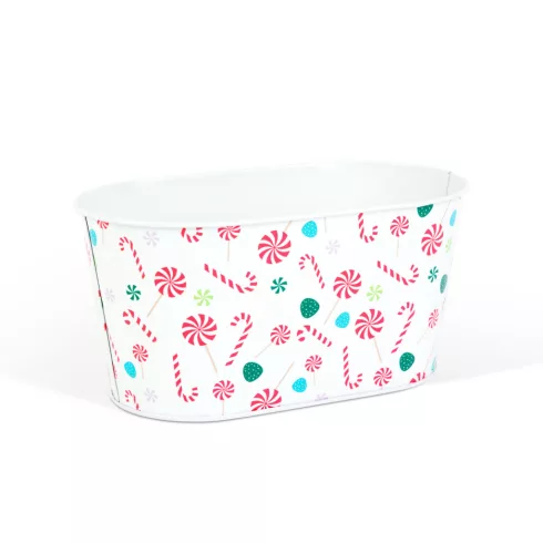 Karácsonyi fém kosár - cukorbot mintás - 19 x 11,5 x 9,5 cm                                           BX59722C