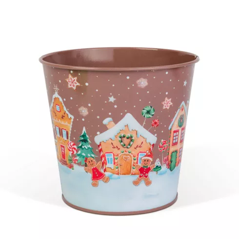Karácsonyi dekoráció - fém kaspó, vödör - Mézeskalács - 13 x 11 cm                                    BX59724C