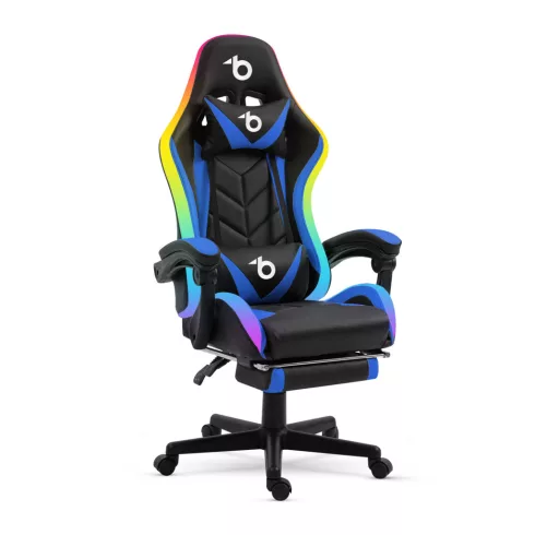 RGB LED-es gamer szék - karfával, párnával - fekete / kék                                             BXBMD1115BL