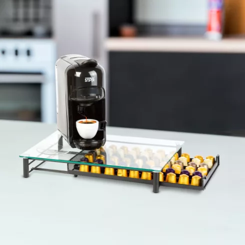 Fém kávékapszula tartó - 60 db Nespresso kapszulához - 410 x 260 x 60 mm - matt fekete                BXBW0999