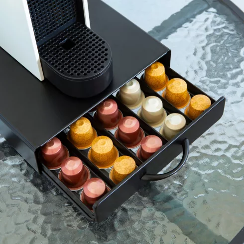Fém kávékapszula tartó - 50 db Nespresso kapszulákhoz - 365 x 214 x 60 mm - matt fekete               BXBW1000A