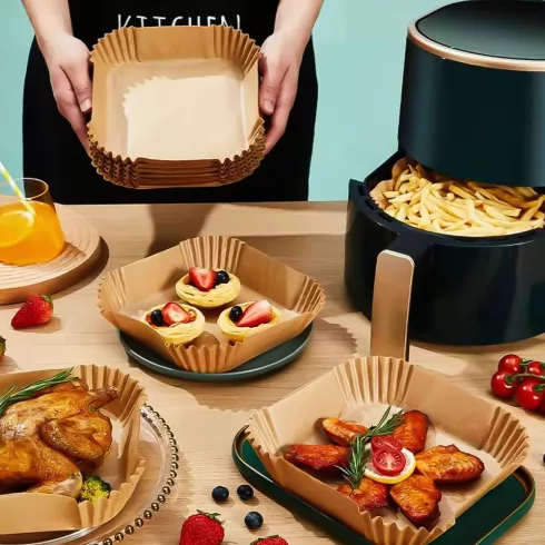 Air fryer sütőpapír - olaj nélküli sütőhöz - négyzet - 23 cm - 50 db / csomag                         BXBW1020B
