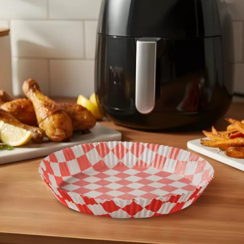 Air fryer sütőpapír - olaj nélküli sütőhöz - kockás, kör - 20 cm - 50 db / csomag                     BXBW1032A
