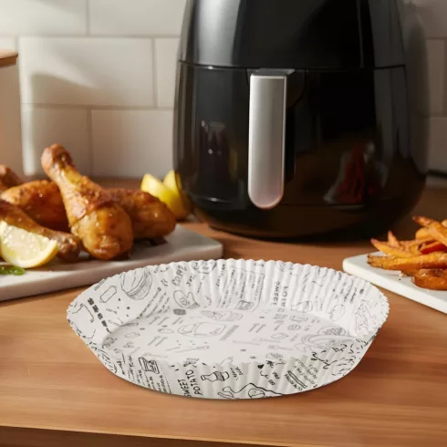 Air fryer sütőpapír - olaj nélküli sütőhöz - mintás, kör - 20 cm - 50 db / csomag                     BXBW1033A