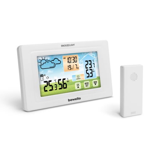 Digitális hőmérő és ébresztőóra - kültéri / beltéri - USB-s, elemes - fehér                           BXBW2070