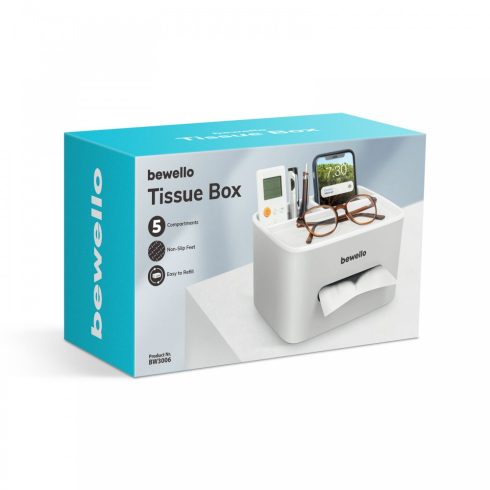 Papírzsebkendő, tisztítókendő adagoló - fehér - 205 x 160 x 120 mm                                    BXBW3006