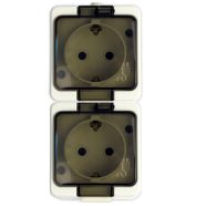   Junior kültéri 2-es földelt dugaszolóaljzat,  átlátszó csapófedéllel , vertikális, IP44, fehér        CA321167