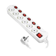   Külön kapcsolható elosztó, 6 aljzat, 1,5m, fehér, 16A, 250V, 3x1,5mm2, 3680W                          CA321269