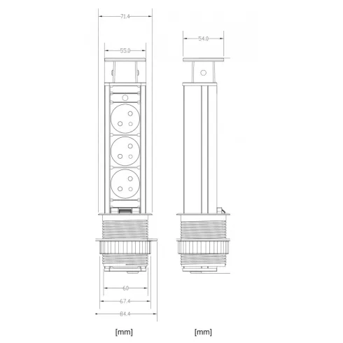 Bútorba építhető elosztó 3x 16A 250 V 3500 W, 1,5m kábellel, IP20, átm.6/ 28,4 cm, ezüst              CA321295