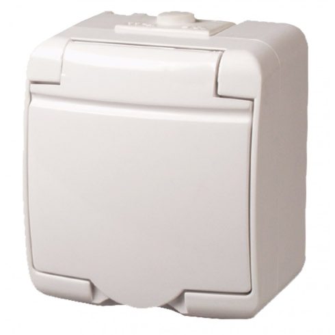 Junior falon kívüli földelt dugaszolóaljzat, gyermekvédelemmel, csapófedéllel, IP44, fehér            CA321344