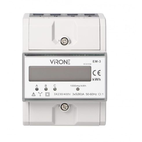 Digitális almérő DIN sínre, 3 fázisú, 3x(0,25-80)A, 800 imp/kWh, 4,3 modulos                          CA321557
