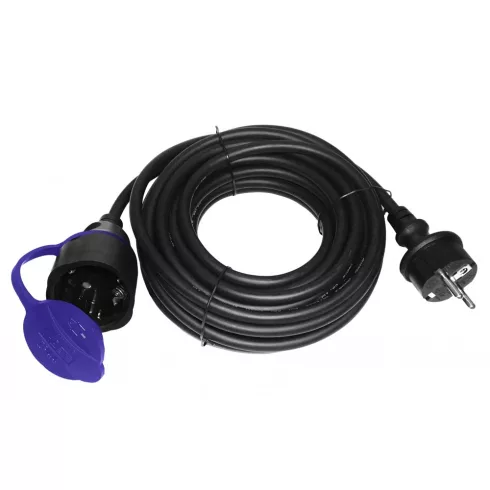 Kültéri hosszabbító csapfedeles, 20m, gumi, H07RN-F, 3x1,5mm2, IP44, 16A, 250V, 3500W, fekete         CA321592