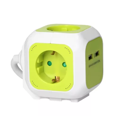 Cube asztali elosztó, 4 x aljzat, 2 x USB, 1,4m 3x1,5mm2 vezeték, 3500 W, 16A, 250 V, citromsárga     CA321679