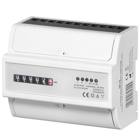Elektromechanikus almérő DIN sínre, 3 fázisú, 20-100A, 7 modul, B pontossági osztály, IP51            CA321689