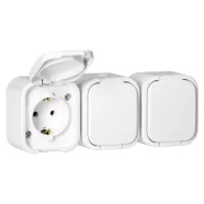   Hydra+ kültéri 3-as földelt dugaszolóaljzat csapófedéllel, IP54, fehér, falon kívüli                  CA321693