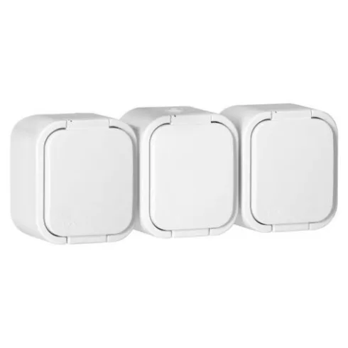 Hydra+ kültéri 3-as földelt dugaszolóaljzat csapófedéllel, IP54, fehér, falon kívüli                  CA321693
