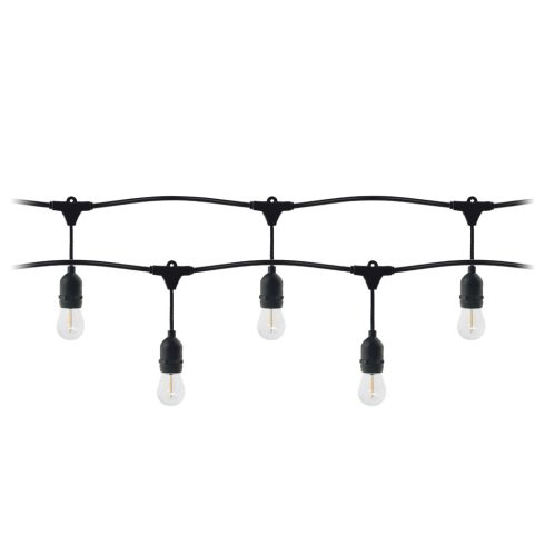 Kültéri E27 füzér, 10 méter, 10+1 LED fényforrás (1W, 80lm, 3000K), sorolható, IP44, fekete           CA321798