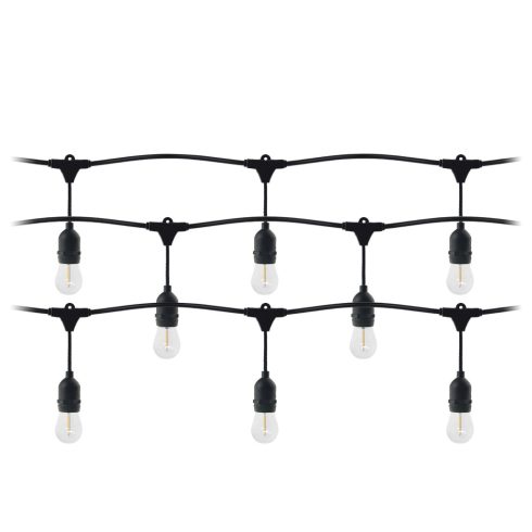 Kültéri E27 füzér 15 méter, 15+1 LED fényforrás (1W, 80lm, 3000K), sorolható, IP44, fekete            CA321799