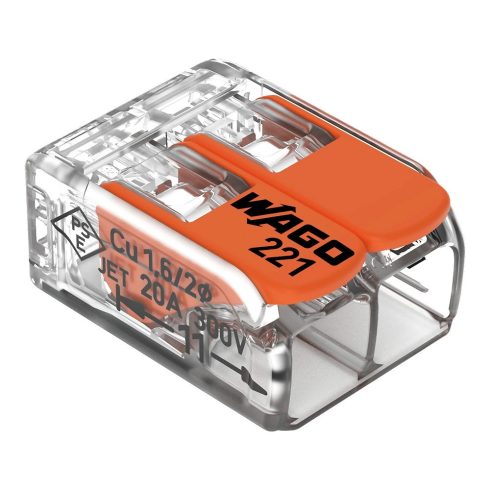 Wago 221-412 COMPACT vezeték összekötő, 2 x 0,2-4 mm2, oldható, 5db                                   CA9002830