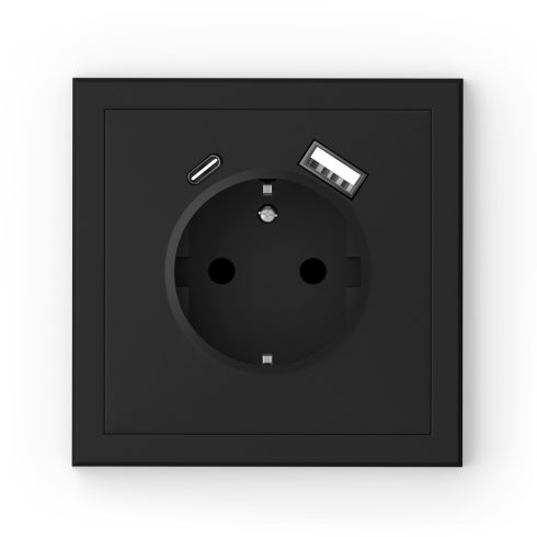 ADRIA Schuko csatlakozóaljzat + USB A+C, fekete                                                       CM043-619