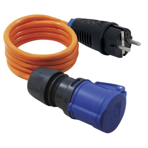 SCHUKO-CEE adapter, 1,5m kábellel, tengervíz károsító hatásai ellen védett, 16A/3500W, 3P, IP44, nar  CM221-203