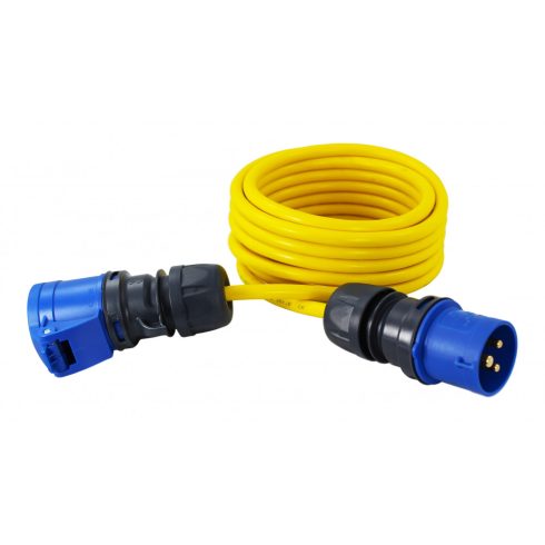 Hosszabbító kábel, 5m, CEE csatlakozó dugóval és aljzattal, 16A/3500W, IP44, sárga                    CM221-311