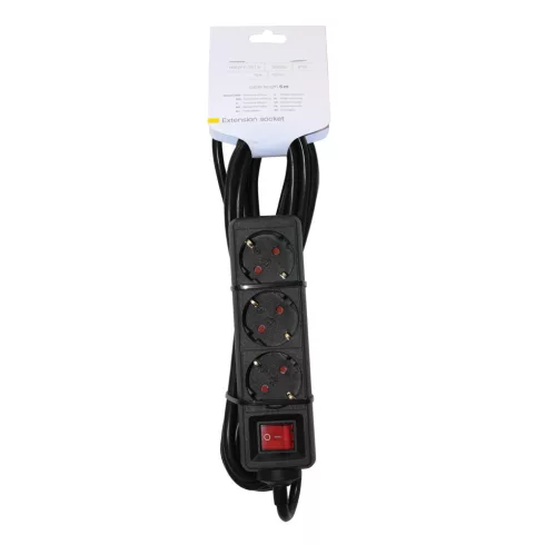 3 utas elosztó, 5m, kapcsolóval, 16A/3500W, fekete                                                    CM232-326