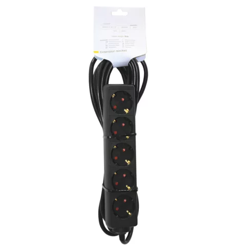 5 utas elosztó, 5m, 16A/3500W, fekete                                                                 CM232-523
