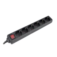   6 utas elosztó, 1,4 m 3x1 mm2 vezetékkel, kapcsolóval, 16A/3500W, fekete                              CM232-624