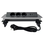   Rejtett/pop up 3 utas elosztó, 2m, 16A/3680W, + USB A+C, ezüst/fekete                                 CM235-101