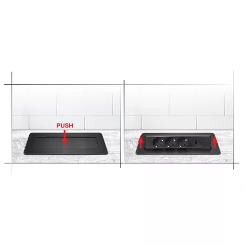 Rejtett/pop up 3 utas elosztó, 2m, 16A/3680W, + USB A+C, fekete                                       CM235-102
