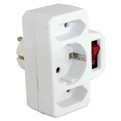 3 utas elosztó adapter, kapcsolóval, 2,5A/16A, 2 x EURO, 1 x SCHUKO, fehér                            CM240-306