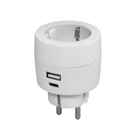 Földelt csatlakozó aljzat USB töltővel A+C, 3.4A 17W, fehér                                           CM240-801