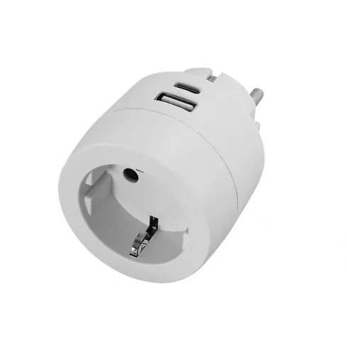 Földelt csatlakozó aljzat USB töltővel A+C, 3.4A 17W, fehér                                           CM240-801