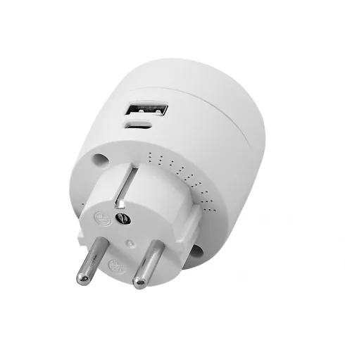 Földelt csatlakozó aljzat USB töltővel A+C, 3.4A 17W, fehér                                           CM240-801
