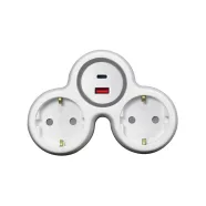   2 utas elosztó adapter, USB A + USB C töltővel, 2x16A, PD20W (gyorstöltés), fehér-szürke              CM240-802
