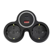   2 utas elosztó adapter, USB A + USB C töltővel, 2x16A, PD20W (gyorstöltés), fekete                    CM240-803