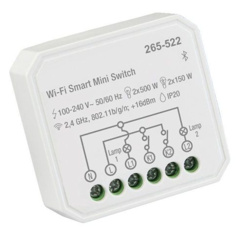 WiFi okos mini kapcsoló 2 csatornás 150W/500W 220-240V 2,4GHz, IP20                                   CM265-522