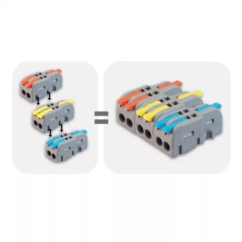 Vezeték összekötő, 1-2P, 0,2-2,5mm2, 0,2-4,0mm2, szürke/színes (9 db)                                 CM365-480