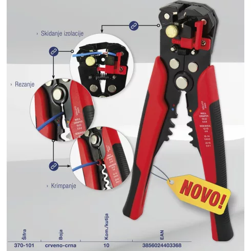 Kábelcsupaszító és krimpelő, 0,2-6mm, piros/fekete                                                    CM370-101