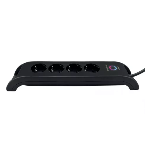4 utas, kapcsolós elosztó, 2m, túlfeszültség védelemmel, 16A/3680W, 4x250 V + 2xUSB-A, fekete         CM380-109
