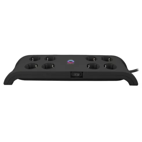 8 utas, kapcsolós elosztó, 2m, túlfeszültség védelemmel, 16A/3680W, 4x250 V + 2xUSB-A, fekete         CM380-110
