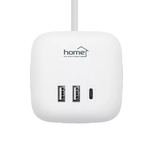Kocka elosztó vezetékkel, 3 aljzat 16A 250V~, 1,5m 3G1,0 mm2 H05VV-F, kapcsoló, 2xUSB-A, 1xUSB-C, HS  CUBE2