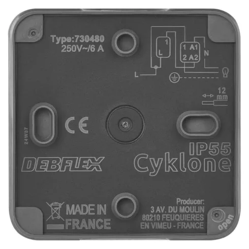 CYKLONE csengő nyomógomb 1/0, 6 A, IP55, szürke                                                       D730427