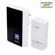   Vezeték nélküli és elem nélküli csengő, 230V, 100m, 20 dallam, kék LED, kinetikus nyomógomb, HSO      DBK1010AC