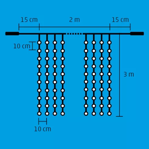LED-es fényfüggöny, 2x3 m / 600 LED, sorolható, melegfehér, HSO                                       DLF600/WW