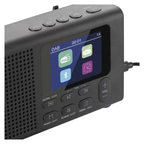 Hordozható rádió P-600B, TFT kijelző, kettős táplálás, Bluetooth, MP3, DAB / DAB+ / FM, fekete színb  E0090