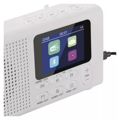 Hordozható rádió P-600B, TFT kijelző, kettős táplálás, Bluetooth, MP3, DAB / DAB+ / FM, fehér színbe  E0091